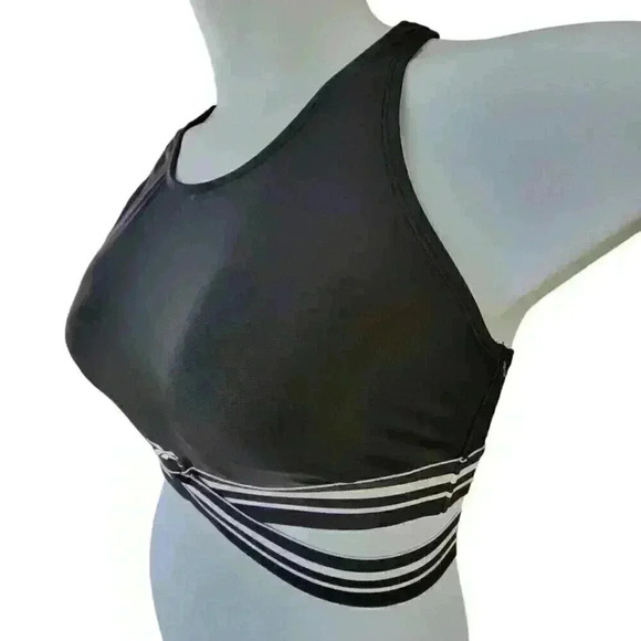 Reebok Women's Striped-Trim Swim Racerback Bikini Swim Top Black Size Large NWT - Picture 5 of 10